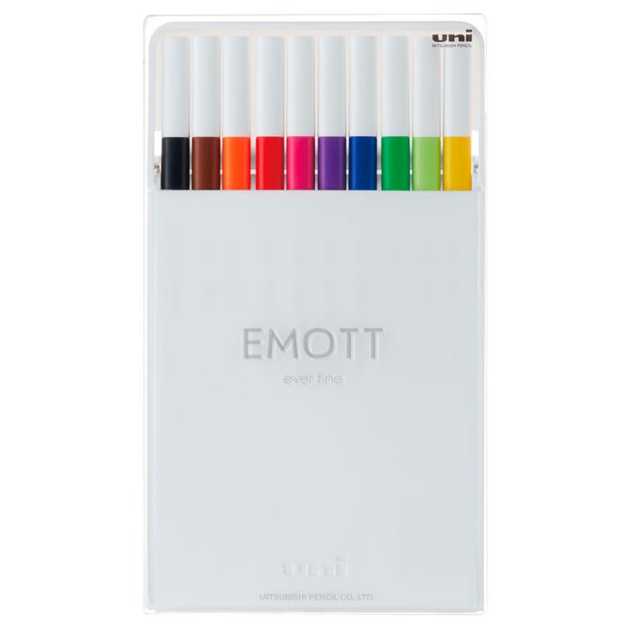 uni EMOTT Fineliner Marker Pen, 0.4 mm, Assorted Colors, Set of 10