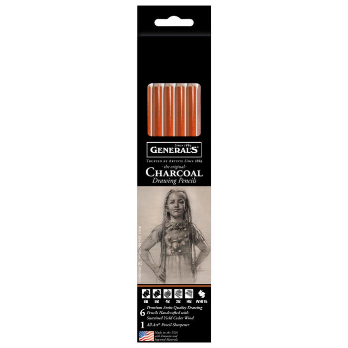 General's Charcoal Pencils, Assorted Hardness, Set of 7