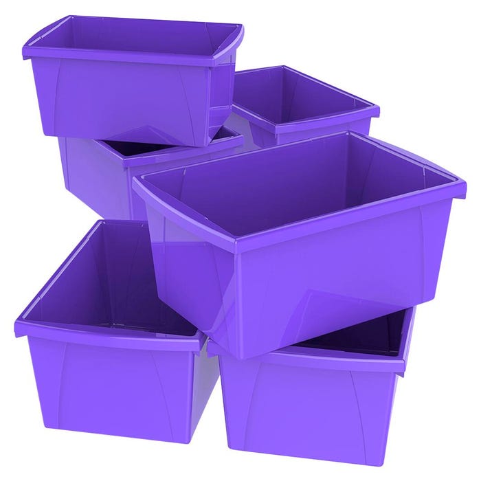 Storex Classroom Storage Bins, 5-1/2 Gallon, Purple, Pack of 6