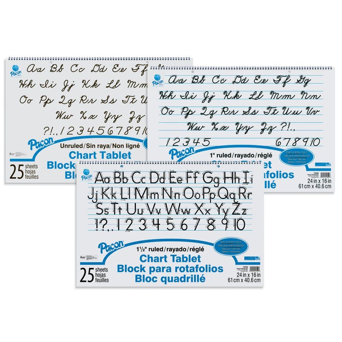 Pacon Chart Tablet Assortment, 24 x 16 Inches, White, 25 Sheets, Pack of 12