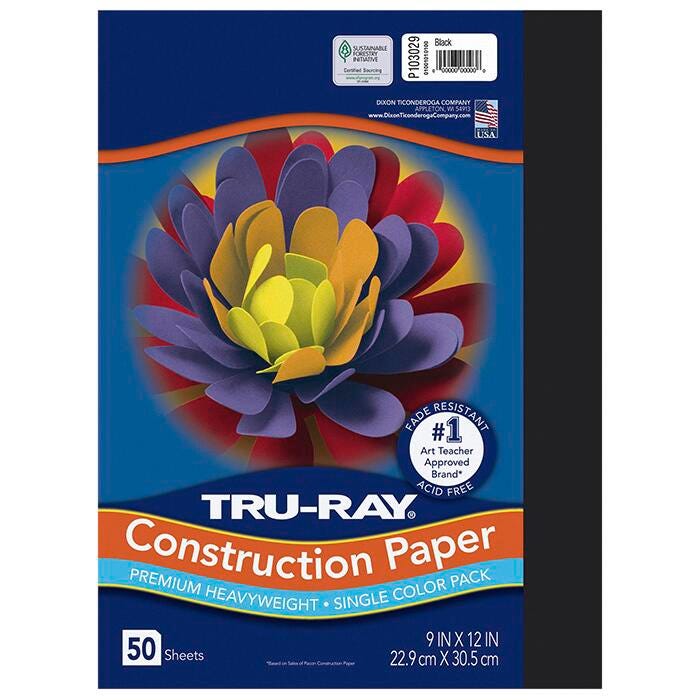 Tru-Ray Sulphite Construction Paper, 9 x 12 Inches, Black, 50 Sheets