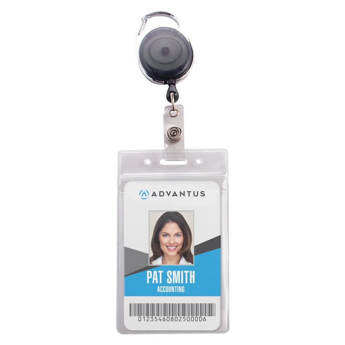 Advantus Badge Holders, w/Reel, 2-7/12 x 3-3/4 Inches Insert, Pack of 10, BK/CL