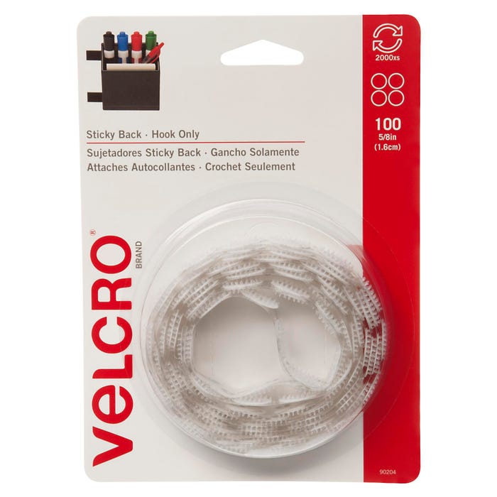 VELCRO Brand Hook Only Sticky Back Coins, 5/8 Inch, White, Pack of 100