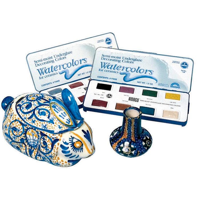 AMACO Semi-Moist Underglaze Set A, 1-1/2 Ounce, Assorted Colors, 8 Color Pan