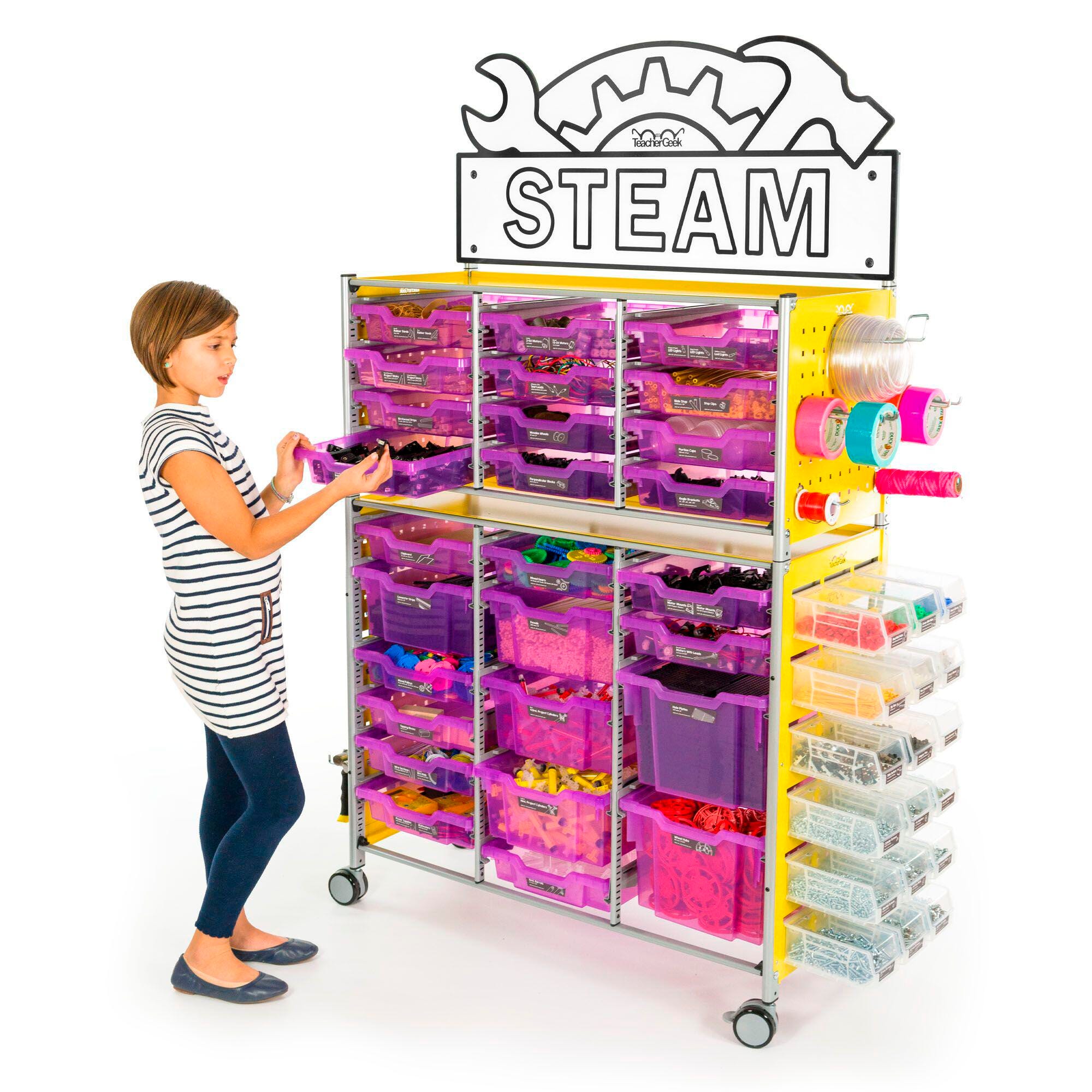 TeacherGeek Ultimate STEAM Maker Activity Cart, Grape with STEAM Sign, Item Number 2021424