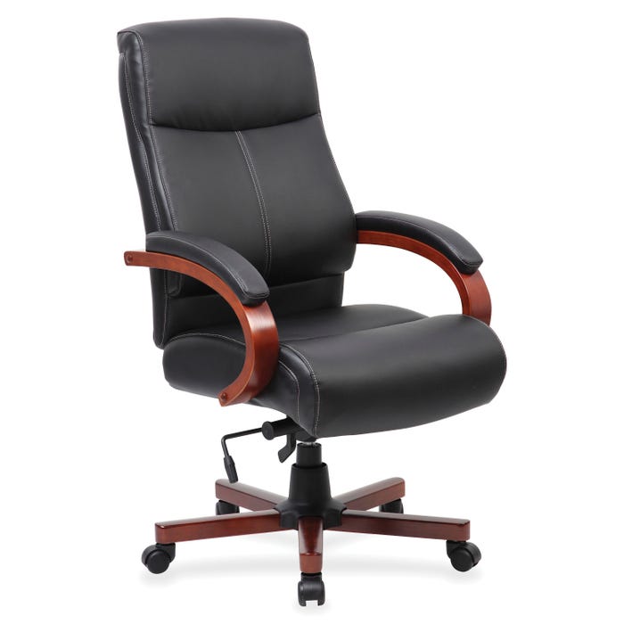 Lorell Executive High Back Leather Chair, 27 x 31 x 47 Inches, Black, Mahogany