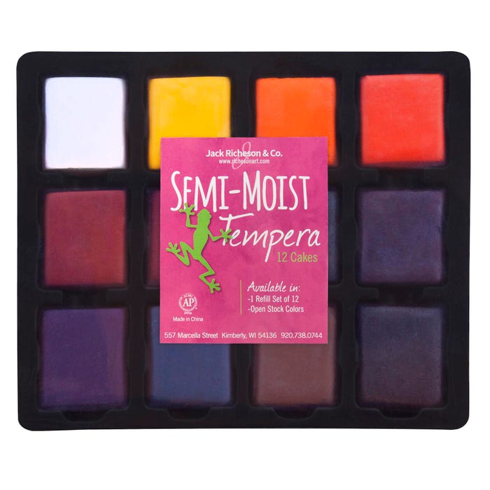 Jack Richeson Semi-Moist Tempera Cakes with Tray, Assorted Colors, Set of 12