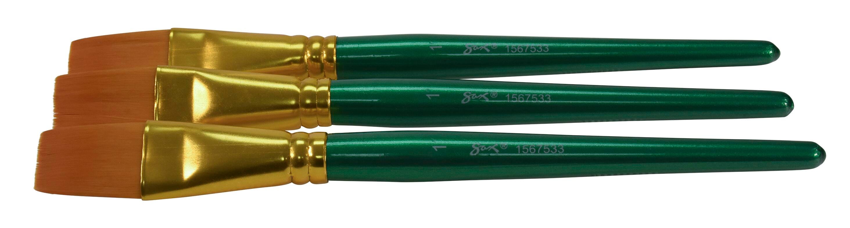 Sax Optimum Golden Synthetic Taklon Paint Brushes Short, Flat, 1 Inch, Set of 3 1567533