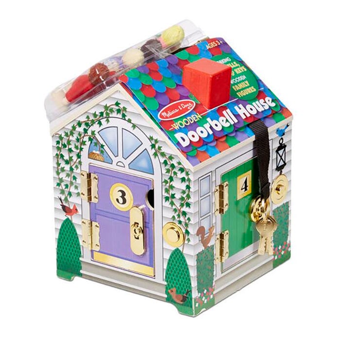 Melissa & Doug Wooden Doorbell House, 4 Keys and 4 Dolls