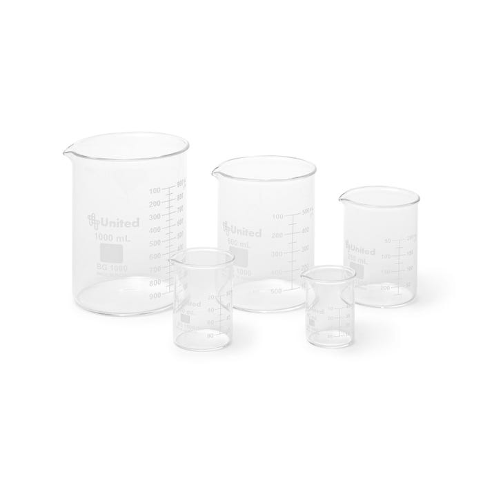 United Scientific Glass Beaker Set, Set of 5