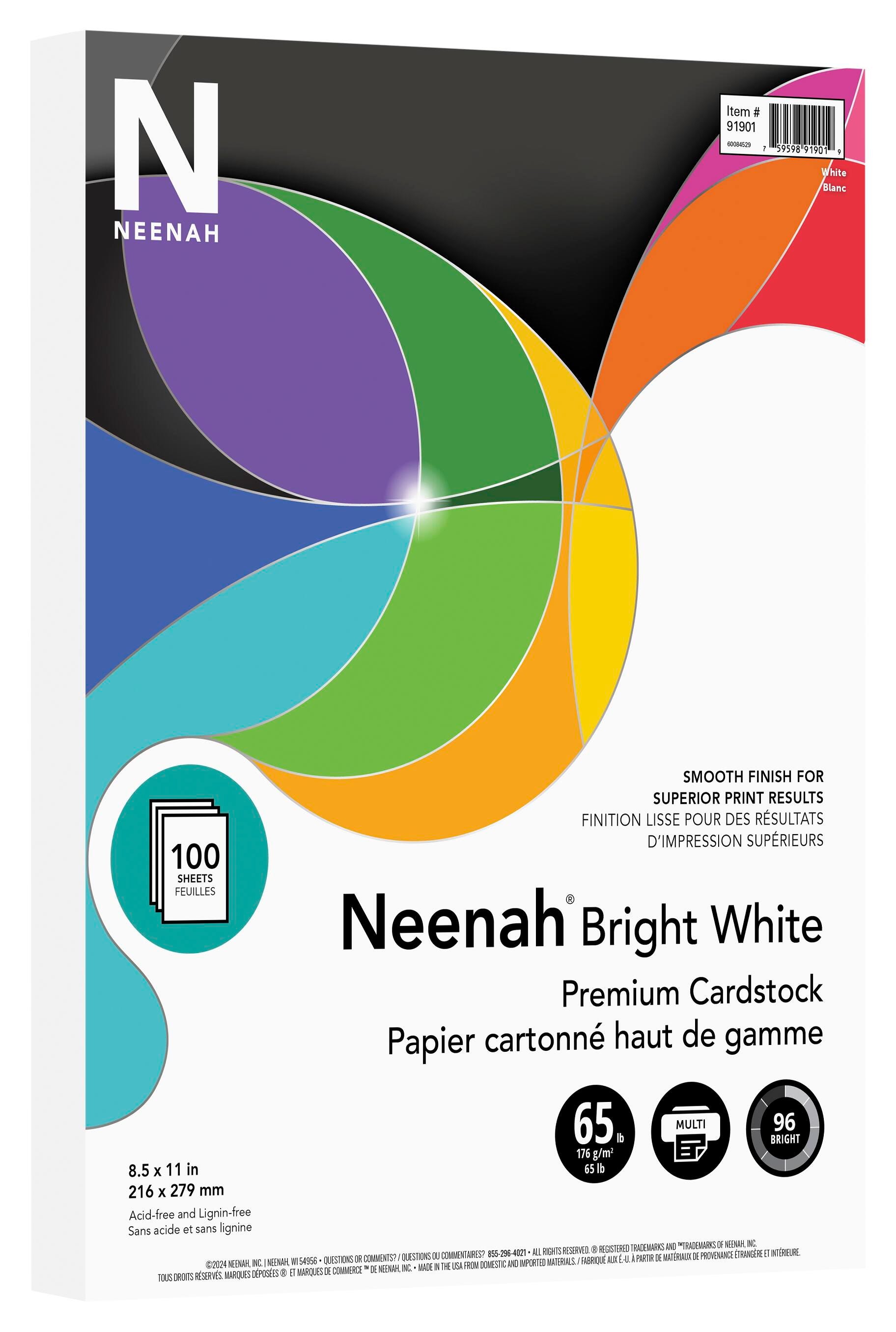 Image for Neenah Bright White Cardstock, 8-1/2 x 11 Inches, 65 lb, White, 100 Sheets from School Specialty