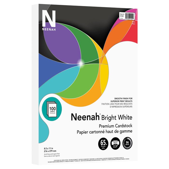 Neenah Bright White Cardstock, 8-1/2 x 11 Inches, 65 lb, White, 100 Sheets