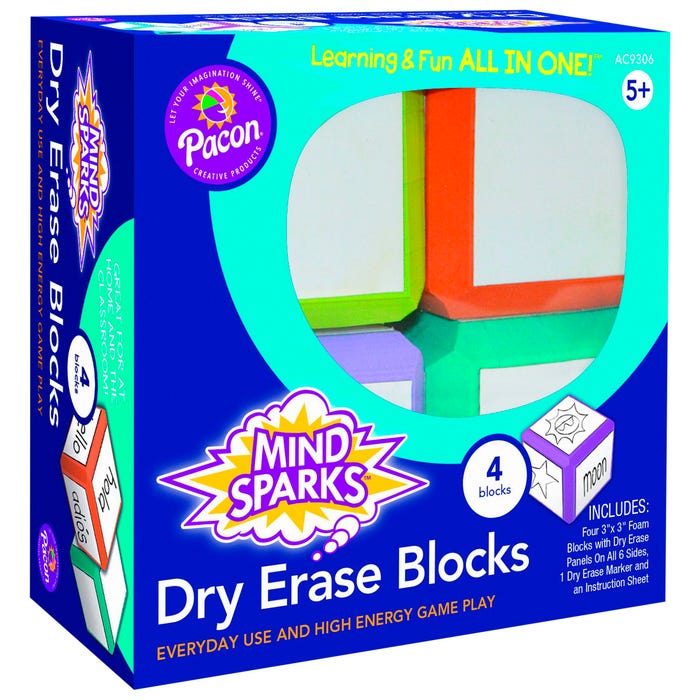 Mind Sparks Dry Erase Blocks, 3 x 3 Inches, Assorted Colors, Set of 4