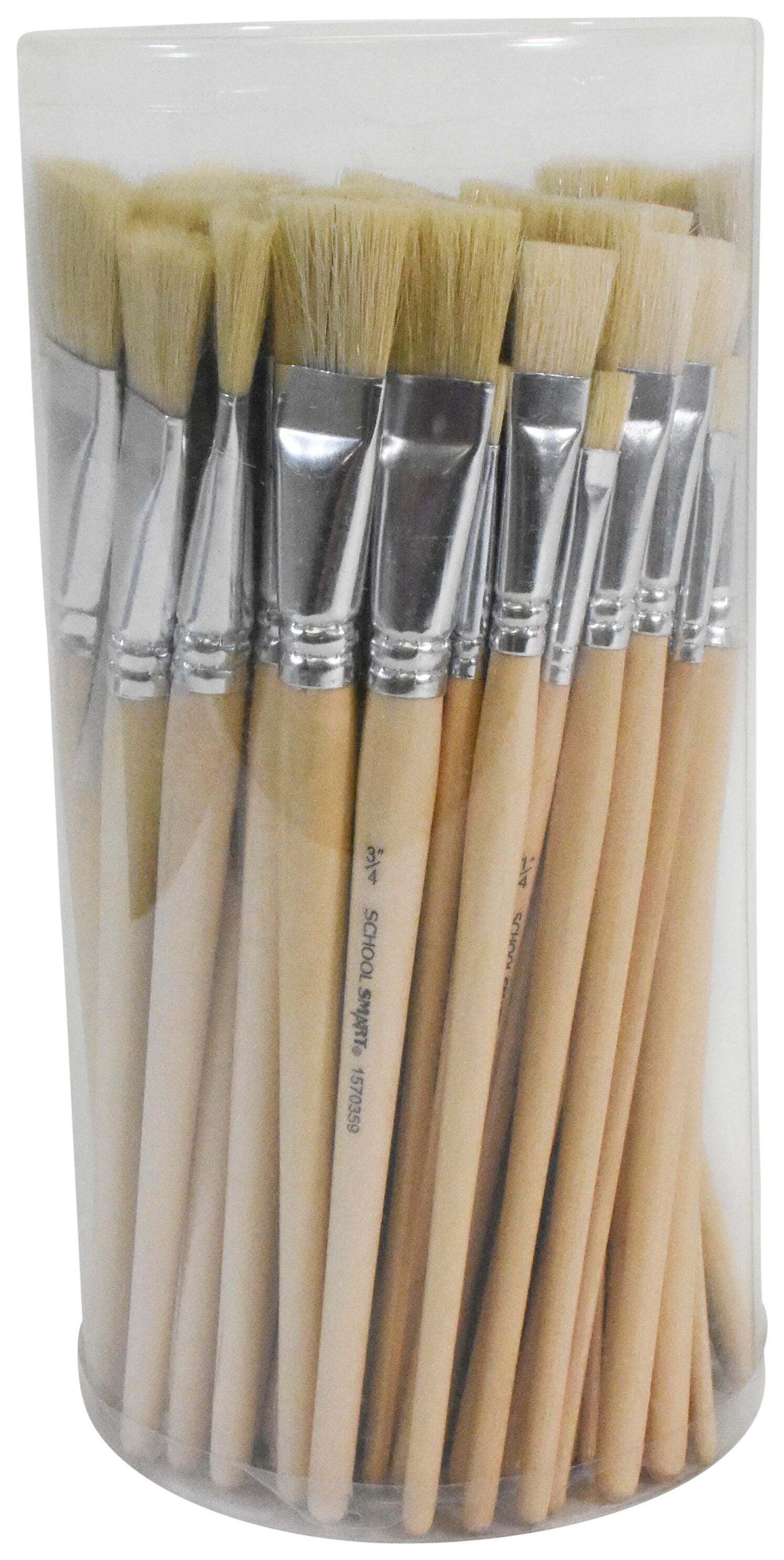 Image for School Smart White Bristle Paint Brushes, Short Handle, Assorted Sizes, Set of 72 from School Specialty