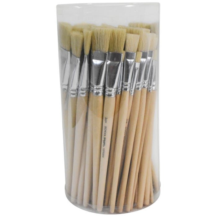 School Smart White Bristle Paint Brushes, Short Handle, Assorted Sizes, Set of 72