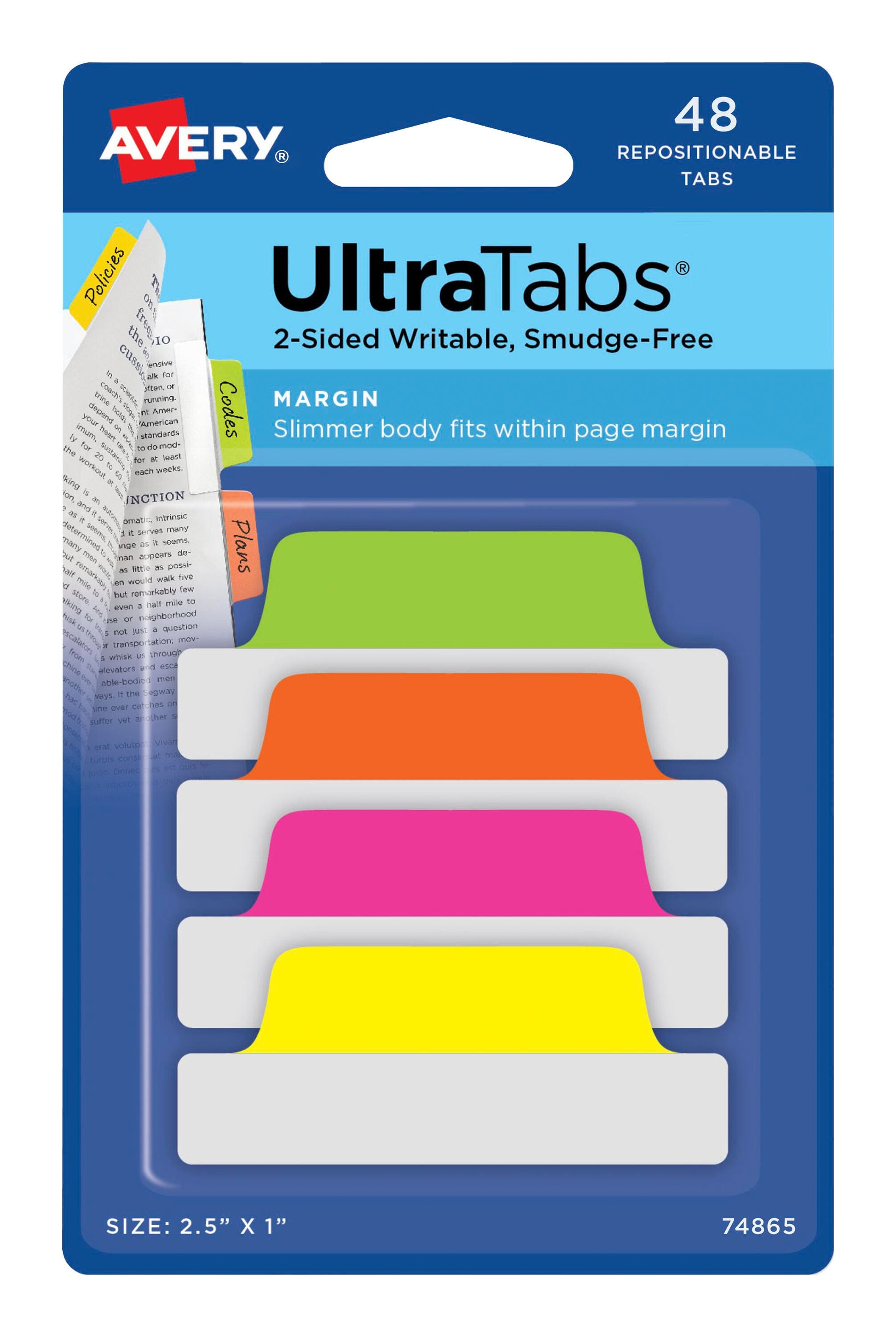 Avery Repositionable UltraTabs, 2-1/2 x 1 Inches, Assorted Neon, Set of 48 2006219