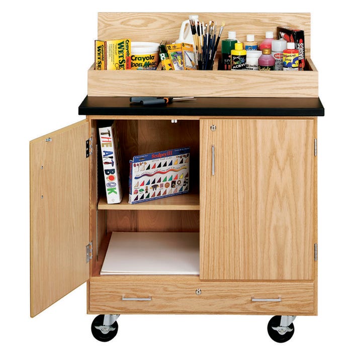 Sax Mobile Art Lab, 47 in H X 36 in W X 27 in L, Hardwood, Clear Coating, 4 Wheel