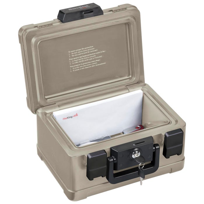 FireKing Sure Seal Waterproof Fire Chest, 12-3/16 x 9-13/16 x 7-5/16 Inches, 0.15 cu-ft, Taupe