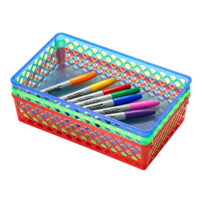 Achieva Large Supply Baskets, 10-3/8 x 6-1/8 x 2-3/8 Inches, Assorted, Set of 3