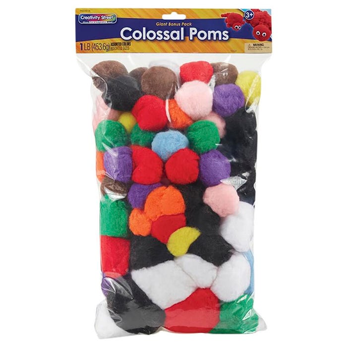 Creativity Street Colossal Non-Toxic Pom Pon, Assorted Size, Assorted Bright Color, 1 lb