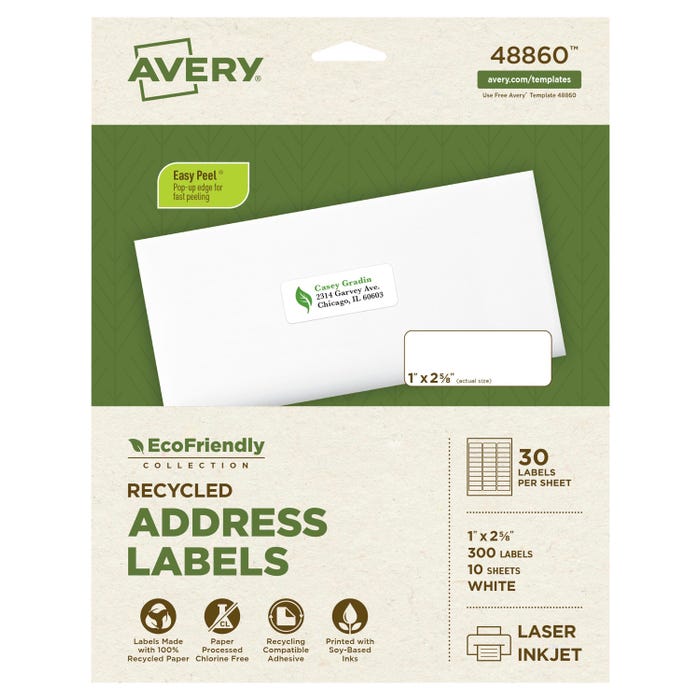 Avery EcoFriendly Address Labels, 1 x 2-5/8 Inches, Pack of 300