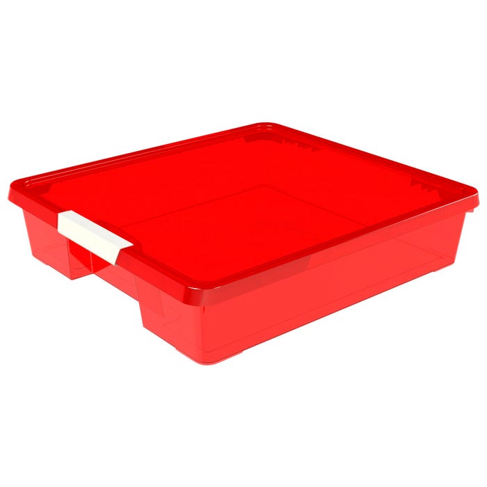Storex Classroom Project Box, 13-1/4 x 15-1/4 x 3-1/4 Inches, Transparent Red, Pack of 5