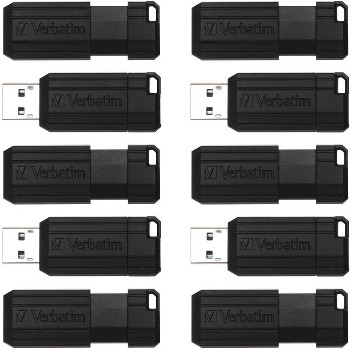 Verbatim PinStripe USB Flash Drive, 32 GB, Black, Pack of 10