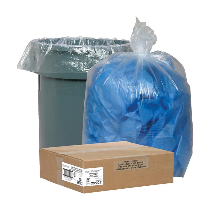 Nature Saver Low Density Can Liners, 60 Gallon, 1.50 mil, Clear, 100 Count Box