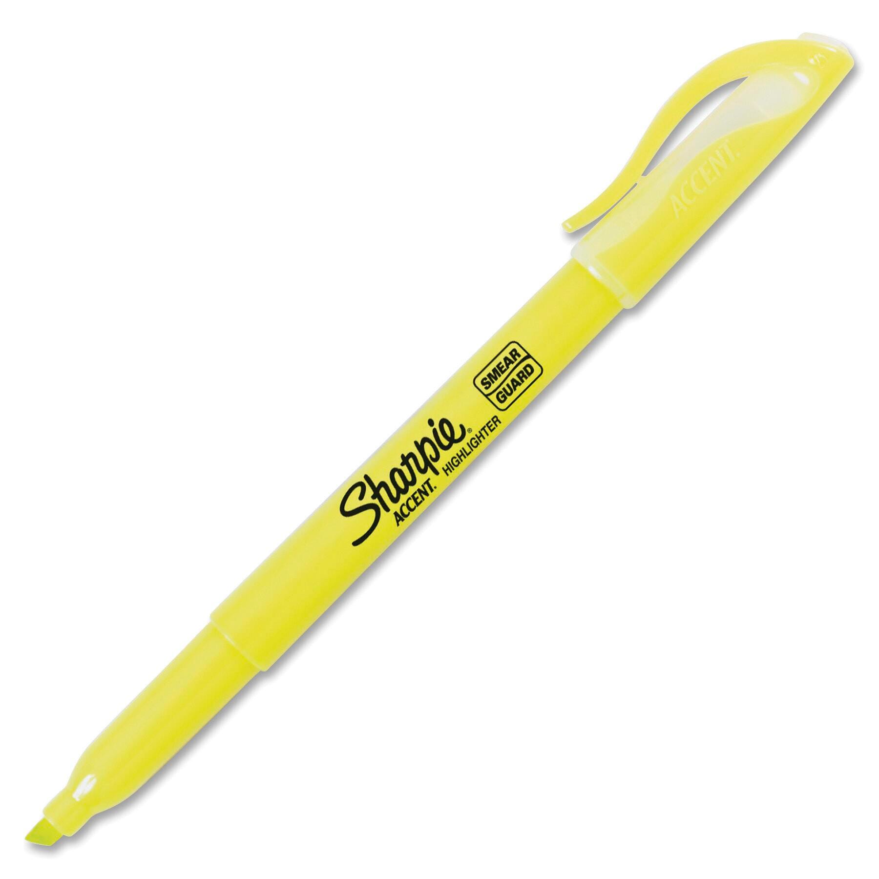 Sharpie Accent Highlighter, Narrow Chisel Tip, Fluorescent Yellow, Pack of 12 077276