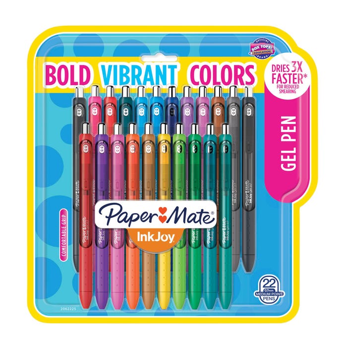 Paper Mate InkJoy Retractable Gel Pens, Medium Point, 0.7 mm, Assorted Colors, Pack of 22