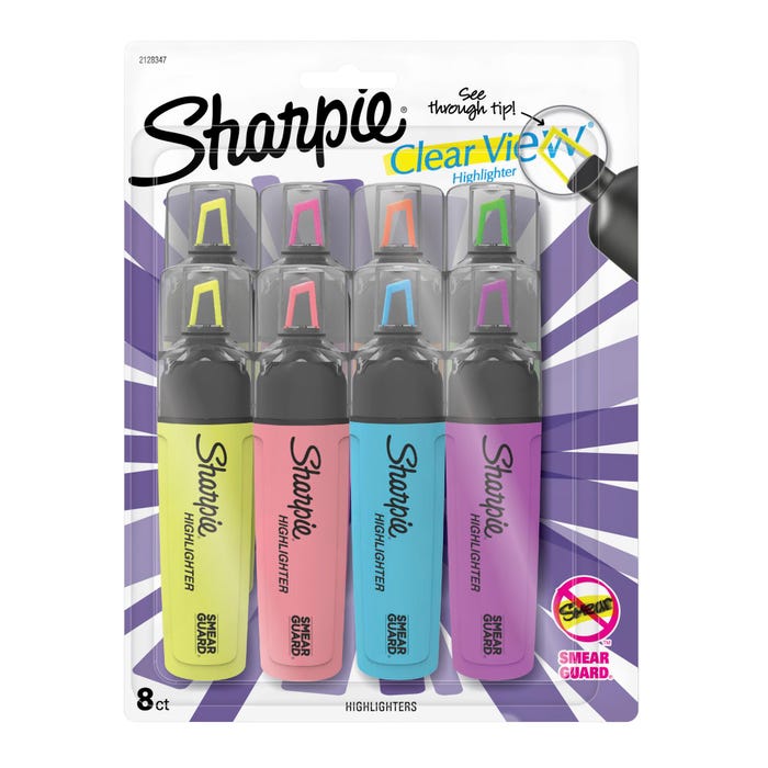 Sharpie Clear View Tank Highlighters, See-through Chisel Tip, Assorted Colors, Set of 8