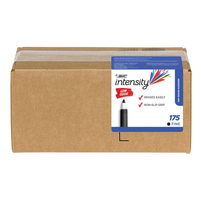 BIC Intensity Low Odor Dry Erase Markers, Fine Tip, Black, Pack of 175