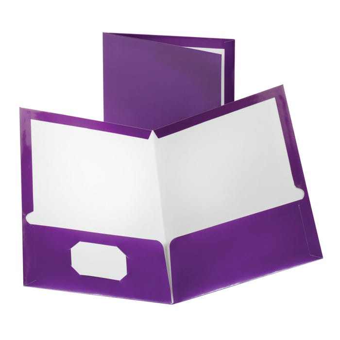 Oxford Laminated 2-Pocket Portfolio, 8-1/2 x 11 Inches, Metallic Purple, Pack of 25