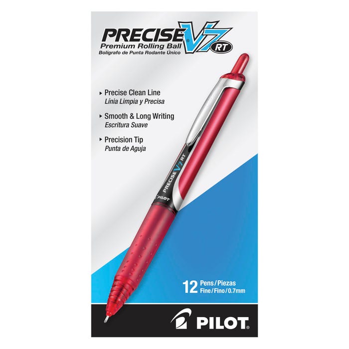 Pilot Precise V7 RT Premium Retractable Rolling Ball Pens, Fine Point, Red Ink, Pack of 12