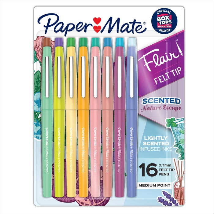 Paper Mate Flair Scented Felt Tip Pens, Medium Point, 0.7 mm, Assorted Nature Escape Scents and Colors, Pack of 16