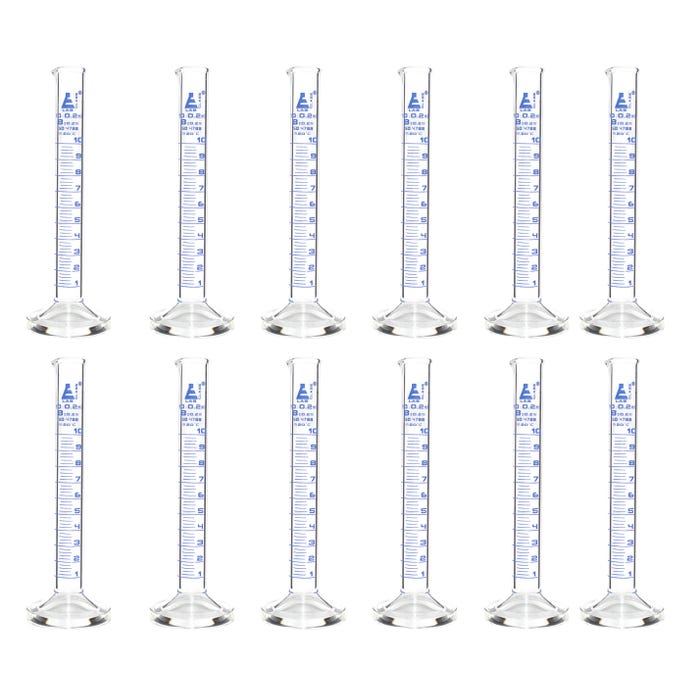 Eisco Labs Graduated Cylinder, Round Base, Glass, Class B, 10ml, Pack of 12