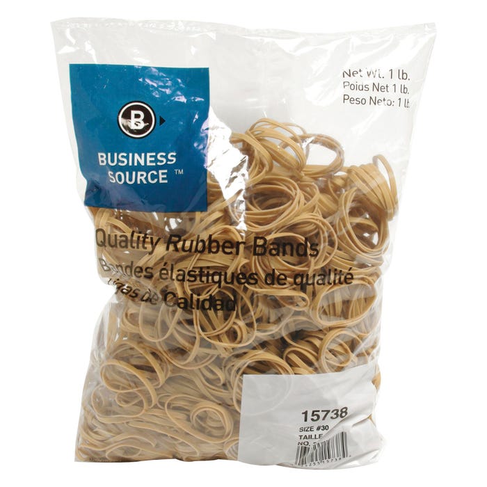 Business Source Rubber Bands, Size 30, 1 lb /BG, 2 x 1/18 Inches, Natural Crepe
