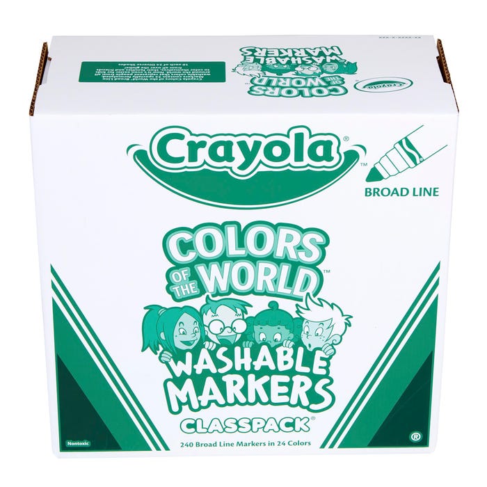 Crayola Colors of the World Washable Markers Classpack, Broad Line, Assorted Colors, Set of 240