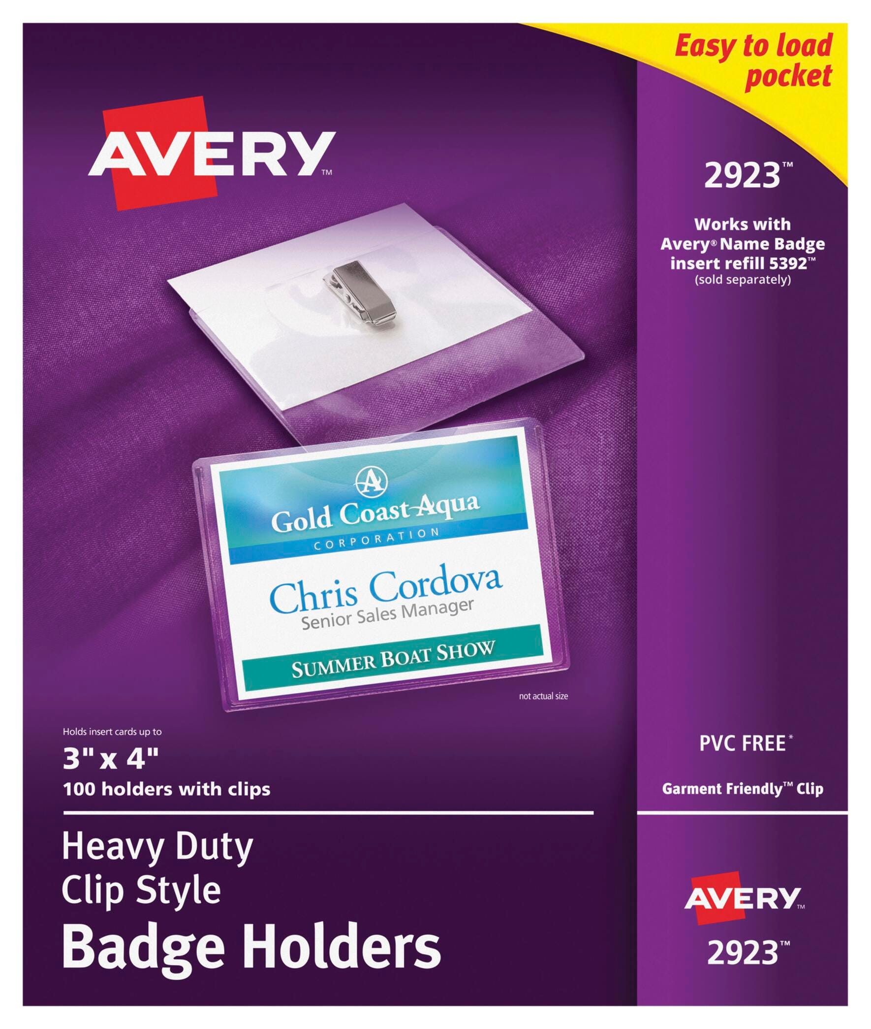 Avery Landscape Badge Holder with Clip Attachment, 3 x 4 Inches, Clear, Pack of 100 1451985