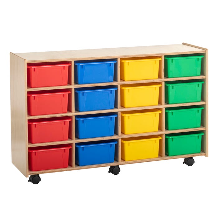 Childcraft Flex Mobile Cubby Unit, 16 Primary-Color Bins, 47-3/4 x 14-1/4 x 30 Inches