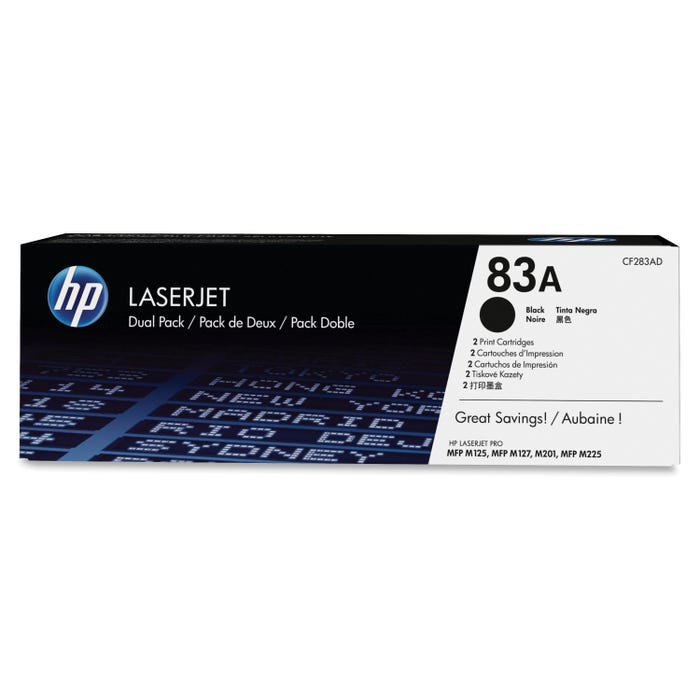 HP 83A Ink Cartridge, CF283AD, Black, Pack of 2