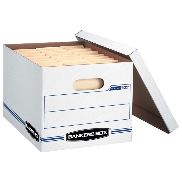 Bankers Box Stor/File Basic-Duty File Storage Box, Letter/Legal Size, 12 x 15 x 10 Inches, White/Blue, Pack of 20