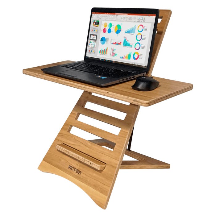 Victor High Rise Acacia Wood Laptop Standing Desk w/Two Worksurface Trays, 25 x 12 x 24 Inches