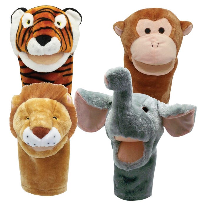Get Ready Kids Moveable Mouth Zoo Animal Puppets, Set of 4