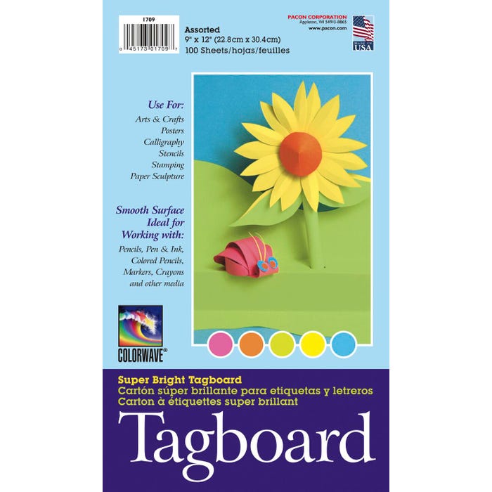Pacon Light-Weight Tagboard, 9 x 12 Inches, Assorted Bright Colors, Pack of 100