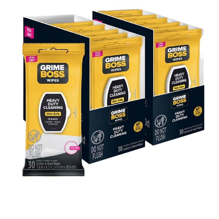 Nice Pak Grime Boss Hand and Everything Wipes, Extra Large, 30 Count Pack