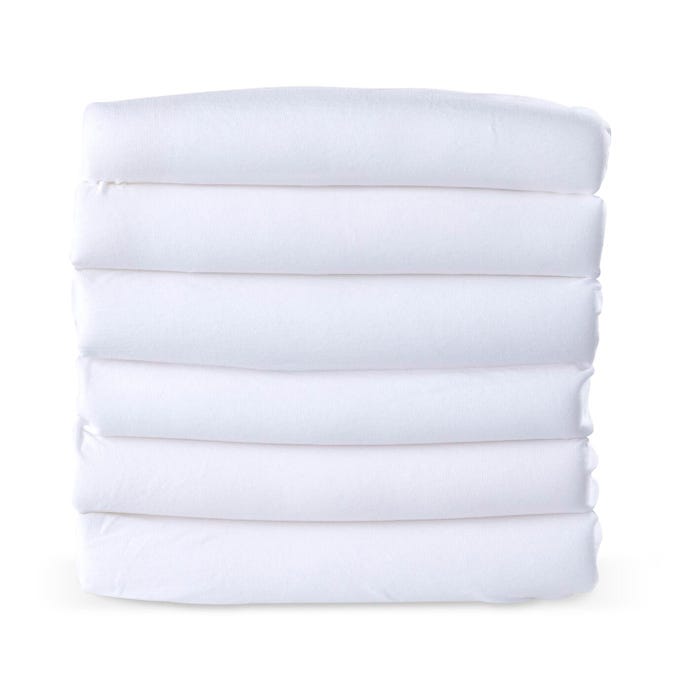 Foundations SafeFit Fitted Mattress Sheet, for Compact Cribs, 38 x 24 x 4 Inches, White, Pack of 6