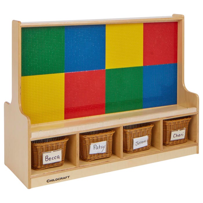 Childcraft Dual-Sided Building-Brick Activity Center, Standard Grid, Whiteboard, Baskets, 39-1/2 x 14-1/4 x 30 Inches