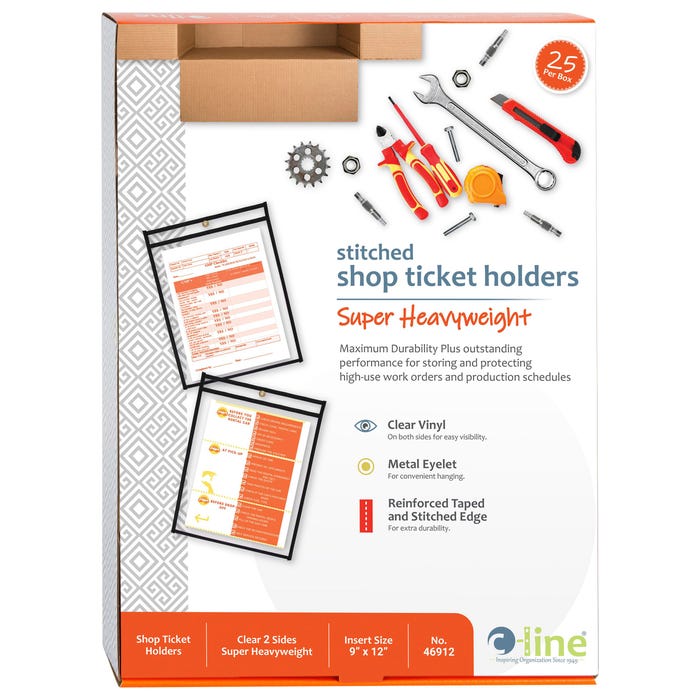 C-Line Shop Ticket Holders, 9 x 12 Inches, Clear/Black Trim, Pack of 25