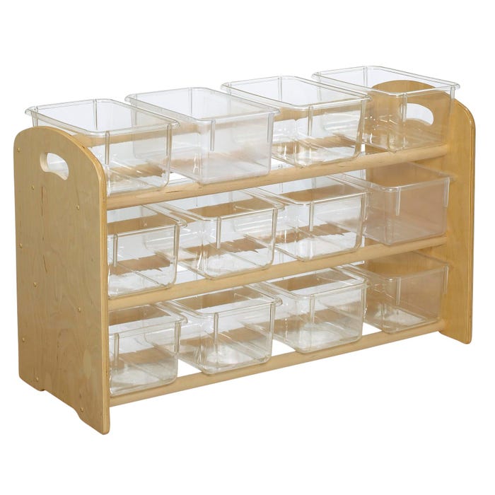 Childcraft ABC Furnishings Dowel Rack Storage, 12 Clear Trays, 35-3/4 x 14-1/2 x 21-3/4 Inches